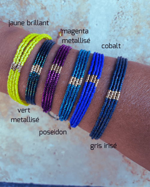 Découvrez le bracelet Maha par Oyartza Hontza : des perles colorées et des touches dorées pour exprimer votre style unique. Profitez des bienfaits de l'énergie des couleurs avec ce bijou fait main.